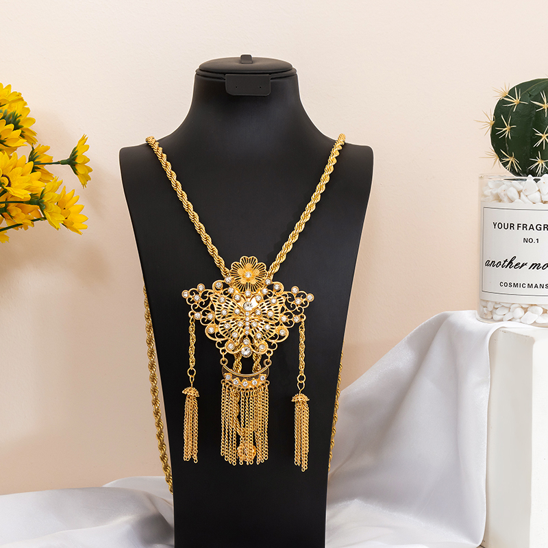 Ethnic Fashion Jewellery - 빈티지 속이 빈 라인스톤 나비 펜던트
