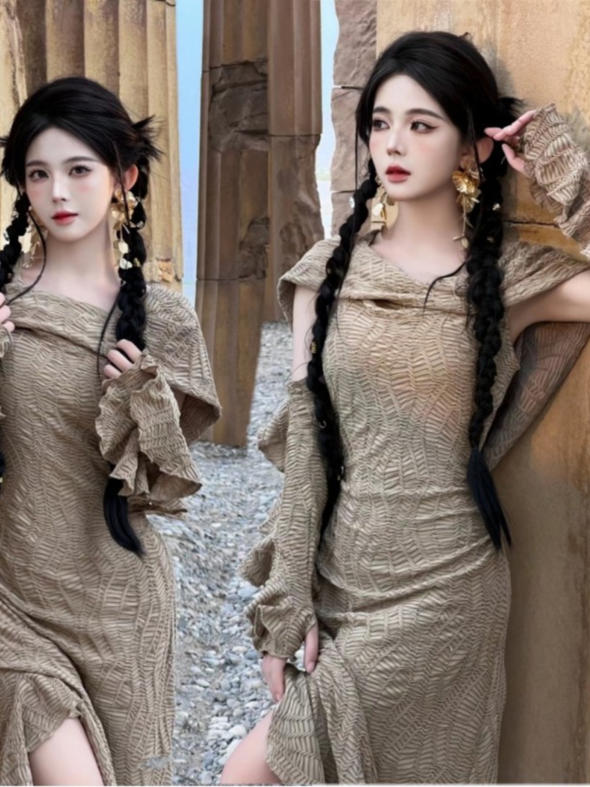 Ethnic Fashion Photography - 사막 테마 롱 드레스 여성 패션