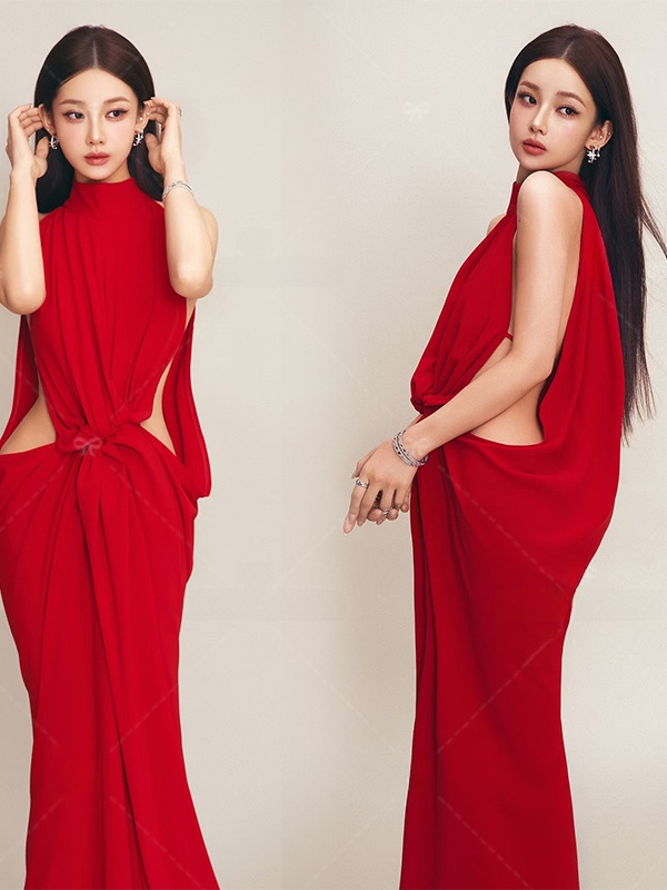 Ethnic Fashion Photography - 레드 포트레이트 사진 촬영 드레스 심플