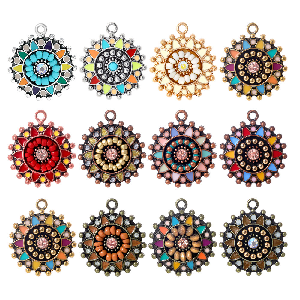 Ethnic Fashion Accessories - 빈티지 보헤미아 에스닉 에나멜 라운드 참