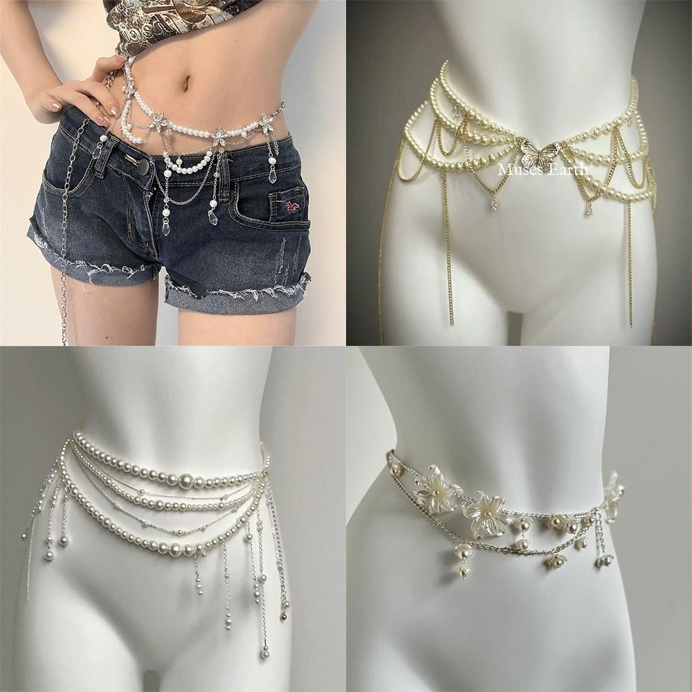 Ethnic Fashion Accessories - 패션 우아한 진주 허리 체인 허리