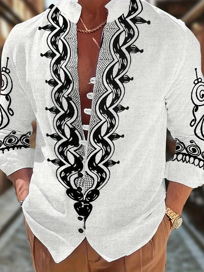 Dashiki Shirt Men - 새로운 남성용 린넨 반팔 셔츠 패션