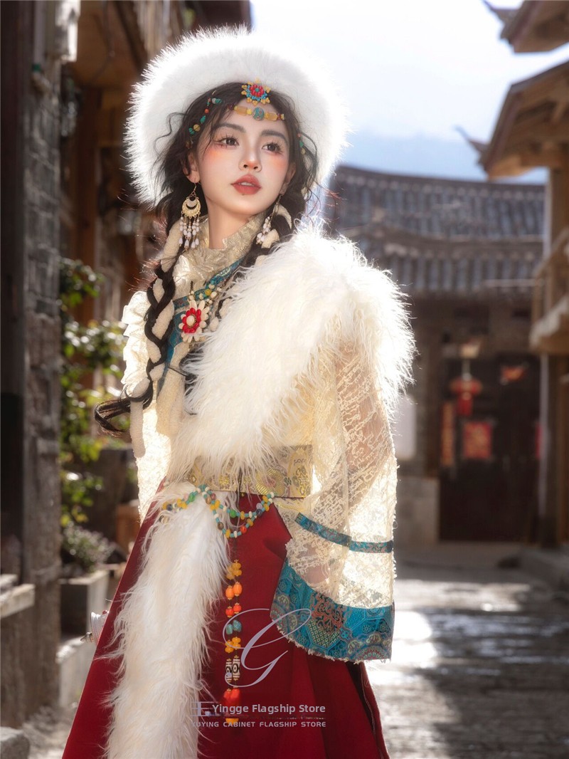 티베트 민족 여성의 새로운 스타일 의류 전통 티베트 드 - Ethnic Fashion Photography 리뷰 및 가격