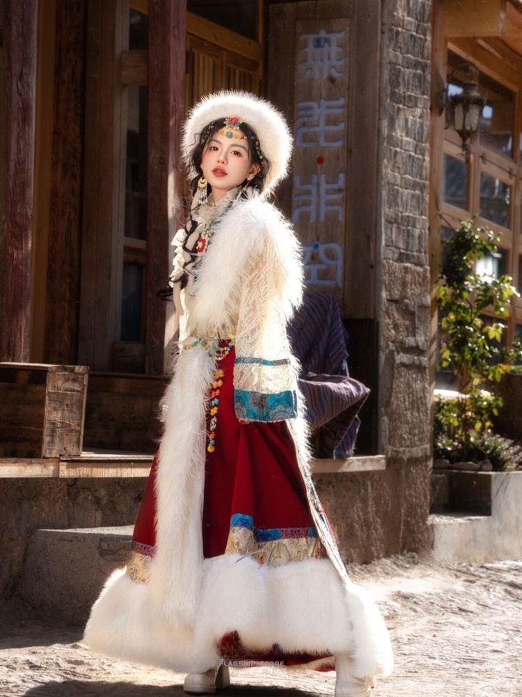 티베트 민족 여성의 새로운 스타일 의류 전통 티베트 드 - Ethnic Fashion Photography 리뷰 및 가격