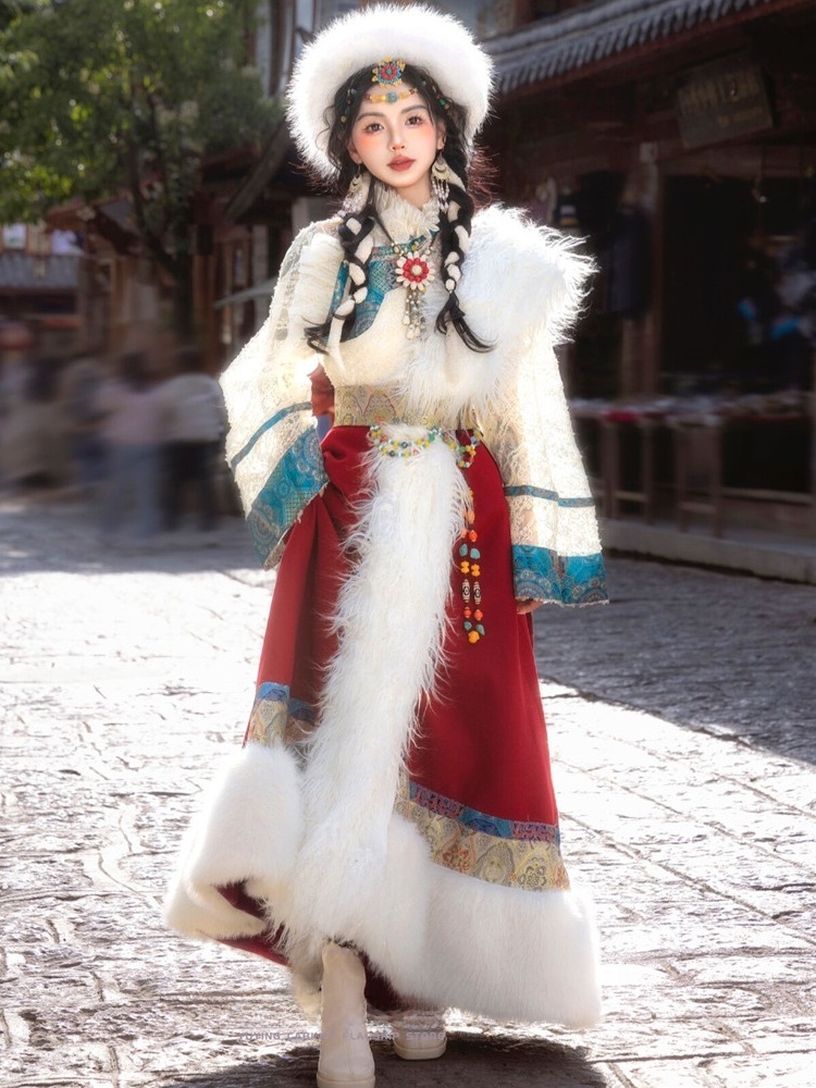 티베트 민족 여성의 새로운 스타일 의류 전통 티베트 드 - Ethnic Fashion Photography 리뷰 및 가격