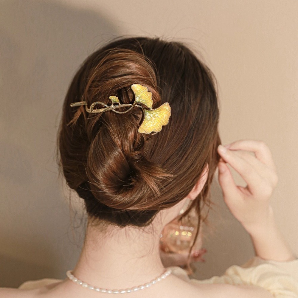 1개 패션 섬세한 은행나무 잎 헤어핀 에나멜 금속 가지 - Ethnic Fashion Accessories 리뷰 및 가격