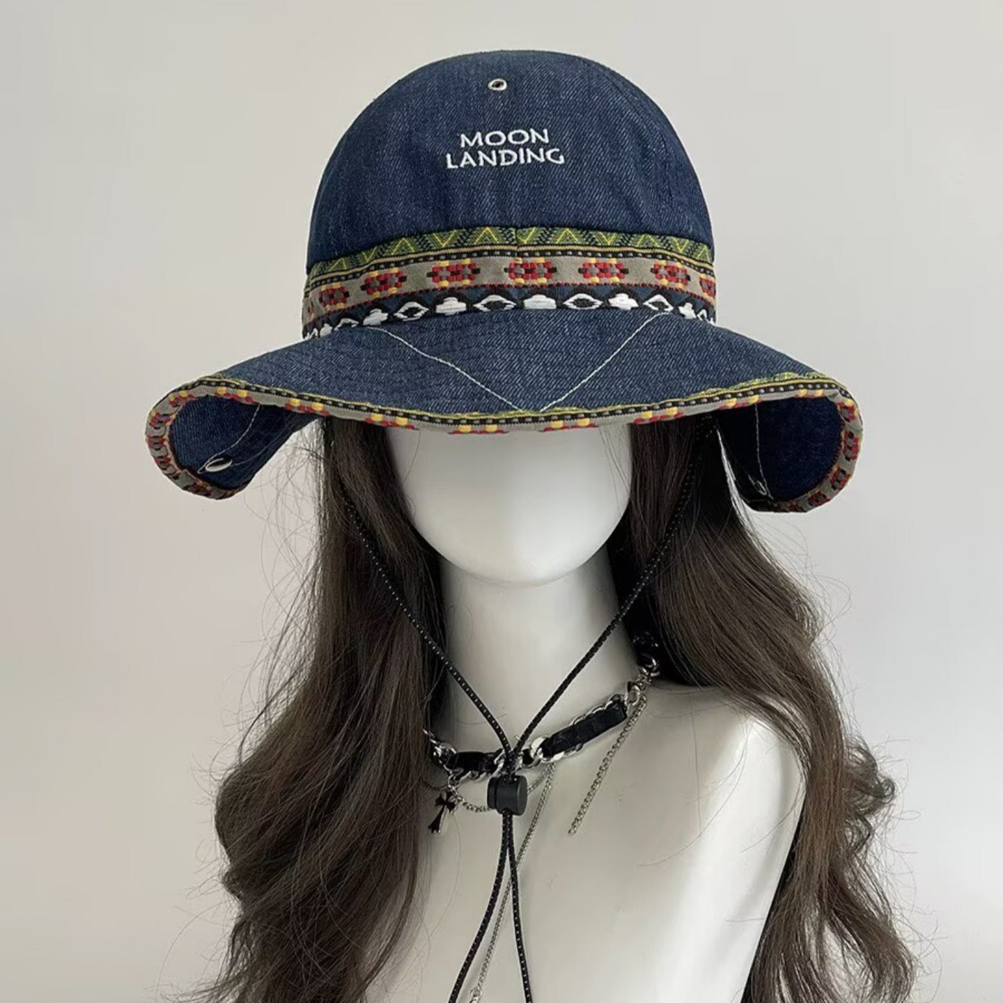 여성용 보헤미안 데님 버킷햇, 넓은 챙 에스닉 여행 사 - Ethnic Fashion Photography 리뷰 및 가격