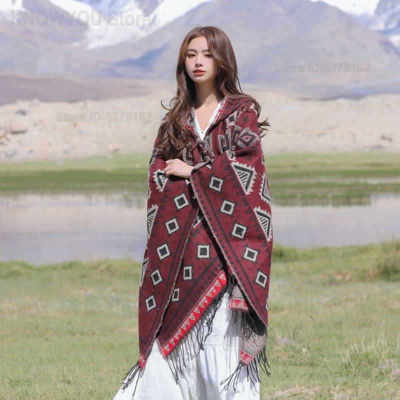 여성용 에스닉 스타일 후드 망토 숄 두꺼운 따뜻한 여행 - Ethnic Fashion Photography 리뷰 및 가격