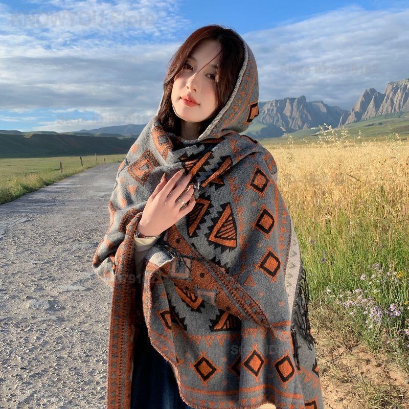 여성용 에스닉 스타일 후드 망토 숄 두꺼운 따뜻한 여행 - Ethnic Fashion Photography 리뷰 및 가격