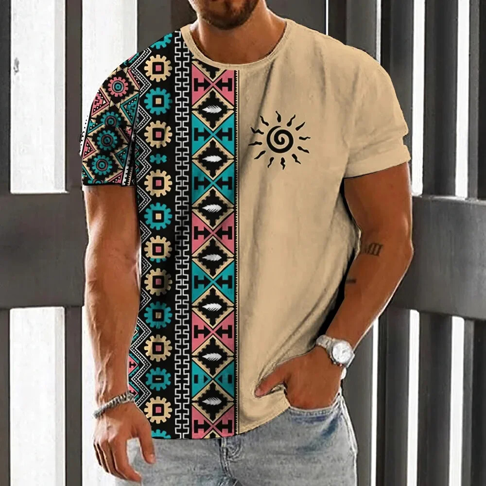 빈티지 민족 스타일 남자 티셔츠 여름 패션 3D 인쇄  - Men'S Ethnic Fashion Trends 리뷰 및 가격