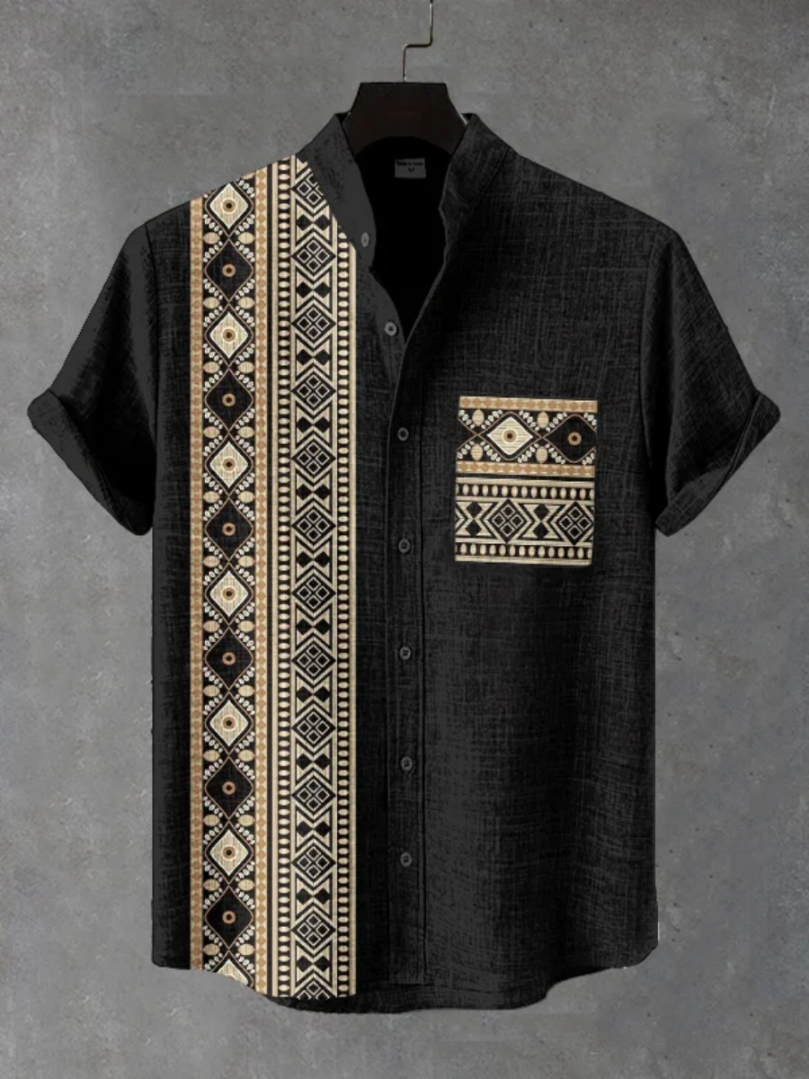 남성용 레트로 에스닉 트라이벌 반팔 셔츠 - 캐주얼 패 - Men'S Ethnic Fashion Trends 리뷰 및 가격