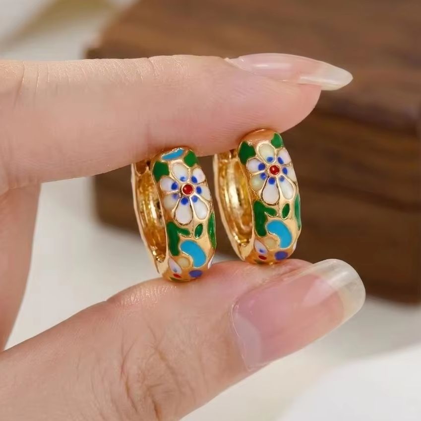 보헤미안 멀티컬러 에나멜 플라워 후프 귀걸이 (여성용) - Ethnic Fashion Jewellery 리뷰 및 가격