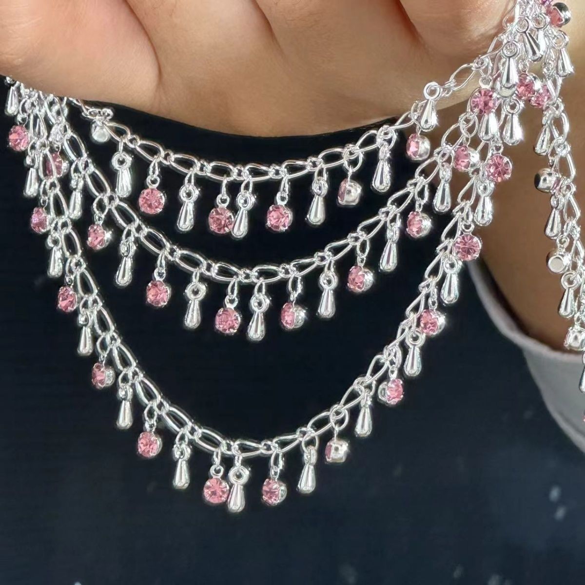 정교한 라인스톤 눈물방울 체인 고온 변색 방지 빈티지  - Ethnic Fashion Accessories 리뷰 및 가격